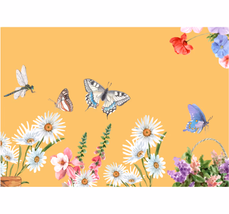 Blind kitchen daisy flower and butterflies art - TenStickers