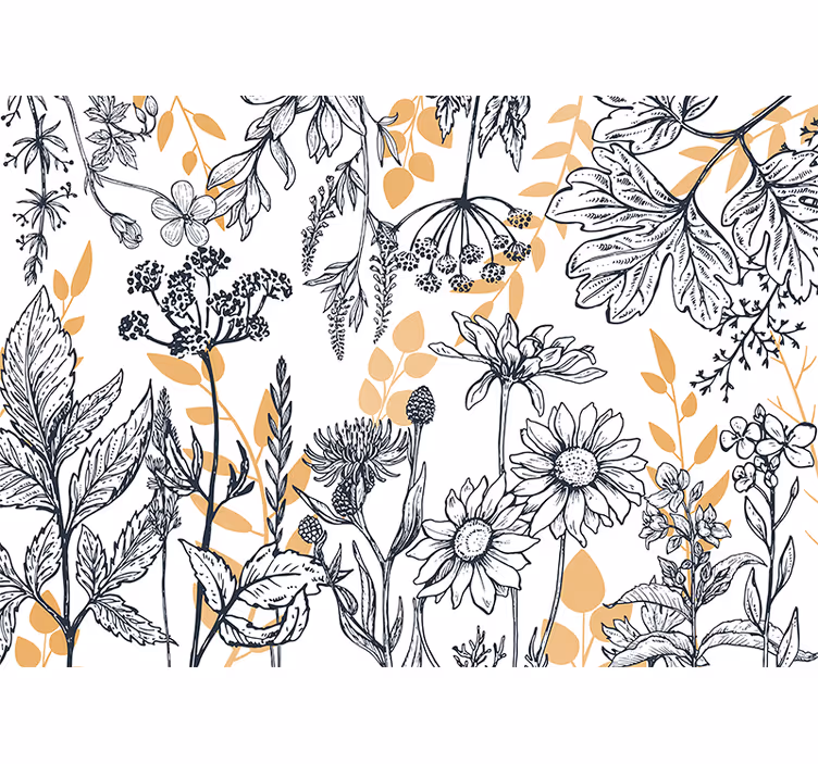 Living room blind glamour floral design with gold - TenStickers