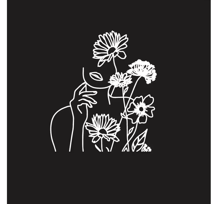 Living room blind with minimalist woman and sunflowers - TenStickers