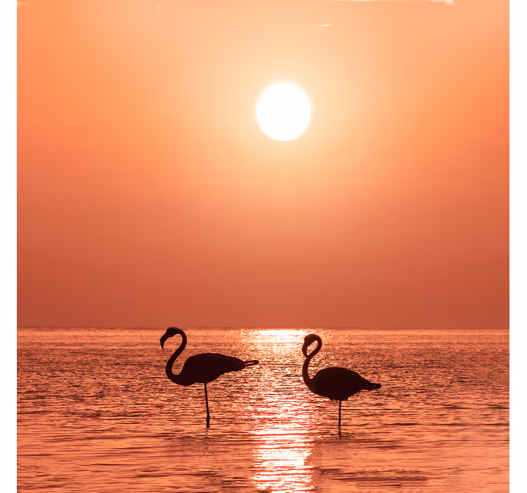 Living room blind featuring a lovely flamingo sunset - TenStickers