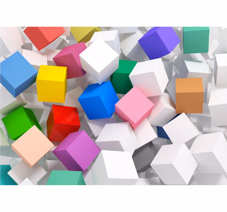 Living room blind 3d colored cube wall mural - TenStickers
