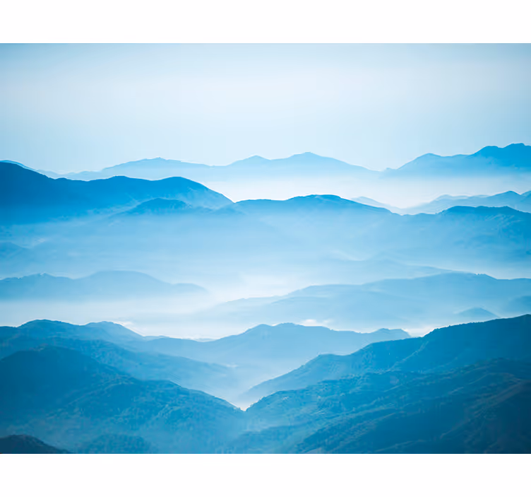 Living room blind mountain fog mural - TenStickers