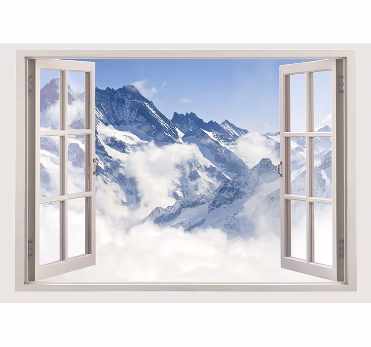 Living room blind with mountain view and blue sky - TenStickers