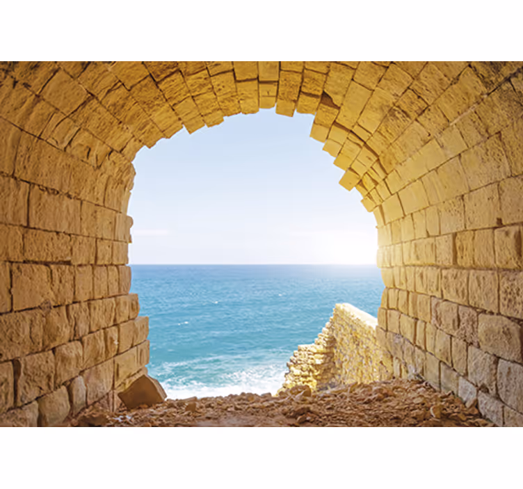 Living room blind wall photo of a cave with ocean view - TenStickers