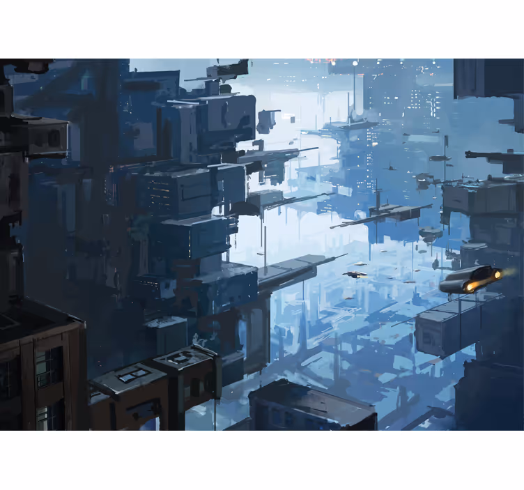 Living room blind futuristic city with spaceships - TenStickers
