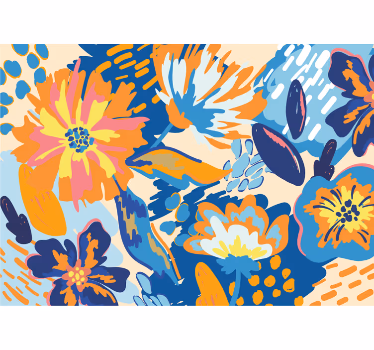 Living room blind in blue, orange, and blue leaves - TenStickers