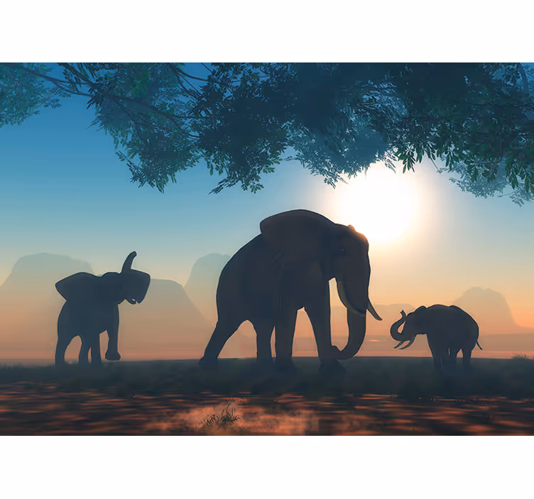 Living room blind wild elephant - TenStickers