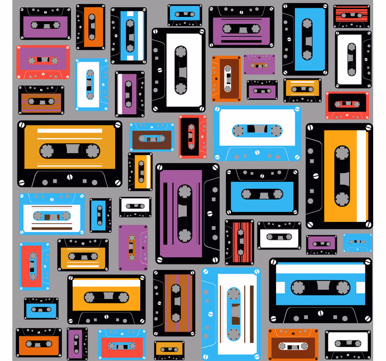 Living room blind with retro 80s cassette tape design - TenStickers