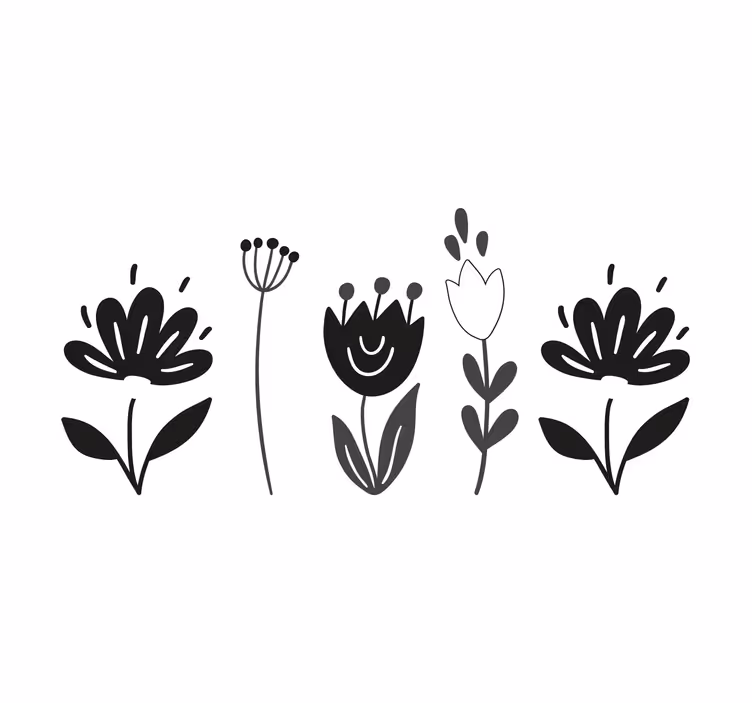Living room blind black and white flowers - TenStickers