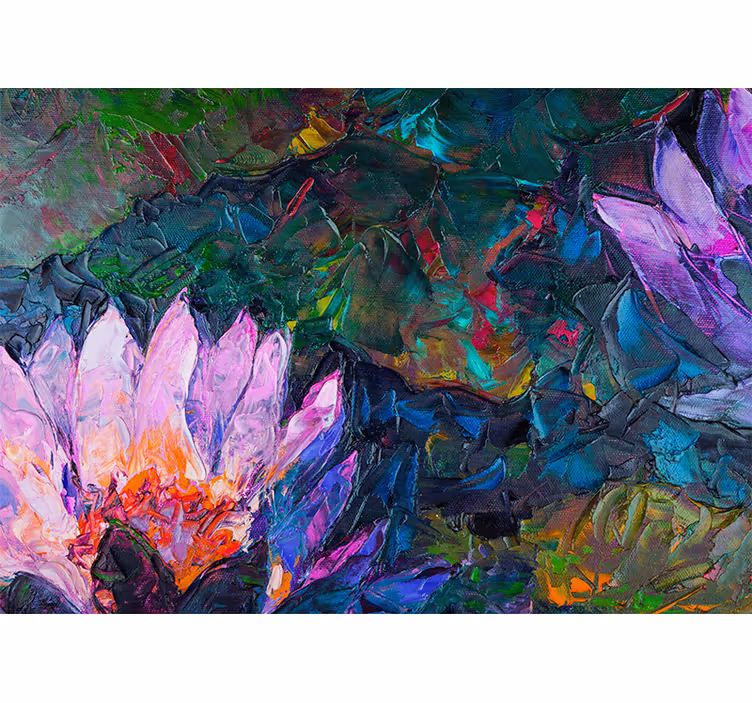 Living room blind with lotus oil painting design - TenStickers
