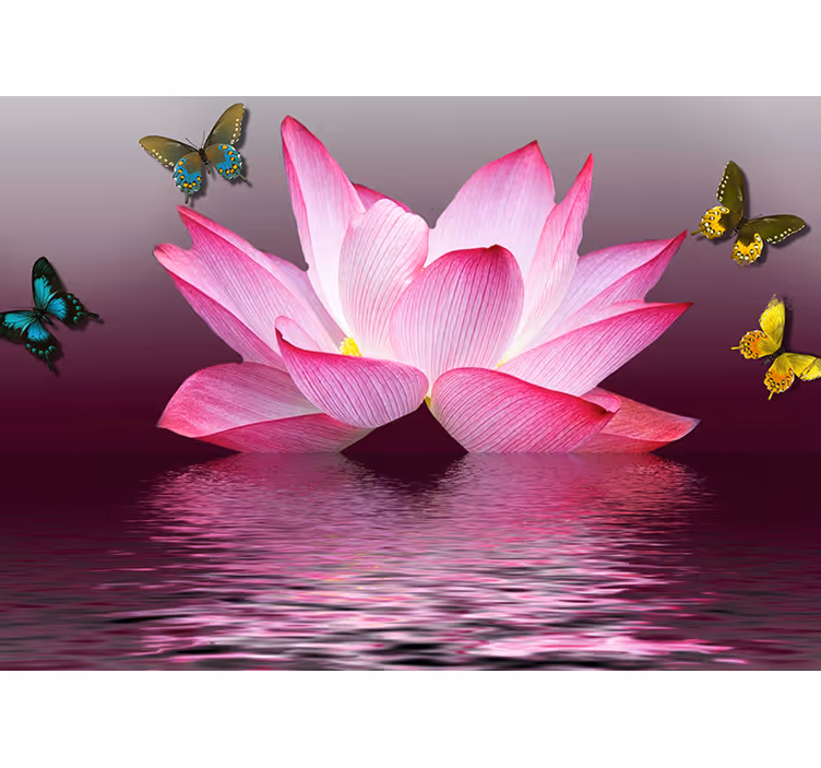 Living room blind pink lotus flower with butterflies - TenStickers