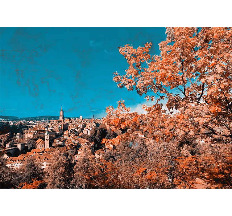 Living room blind with orange autumn trees in bern - TenStickers