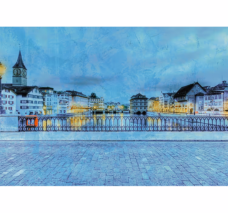 Living room blind cold night on a bridge in zurich - TenStickers