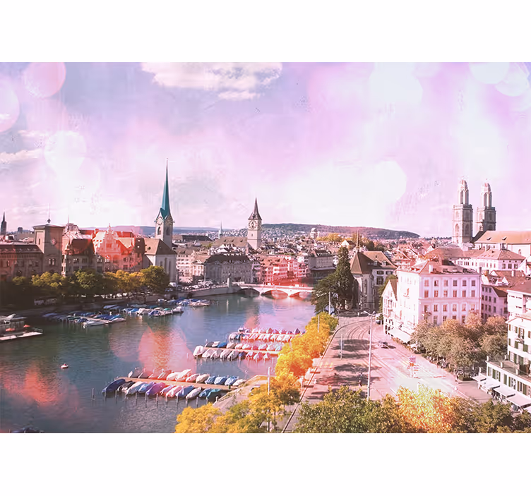 Living room blind with view of zürich houses and lake - TenStickers
