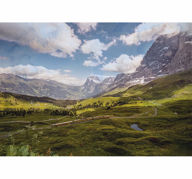 Living room blind of green fields and mountains - TenStickers
