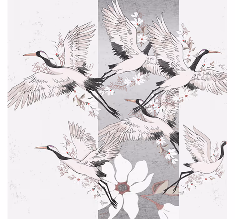 Living room blind with oriental birds artistic stripe - TenStickers