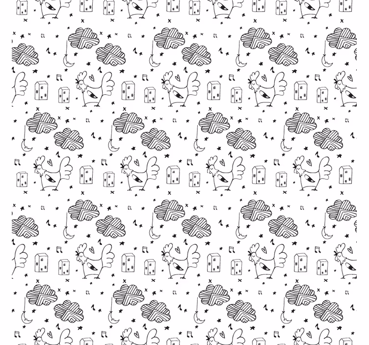 Living room blind with black and white chickens design - TenStickers