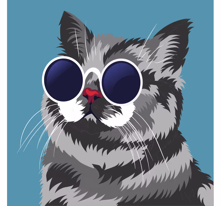 Living room blind with a funny gray cat painting - TenStickers
