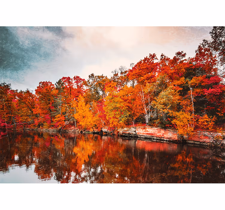 Living room blind autumn forest reflection lake - TenStickers