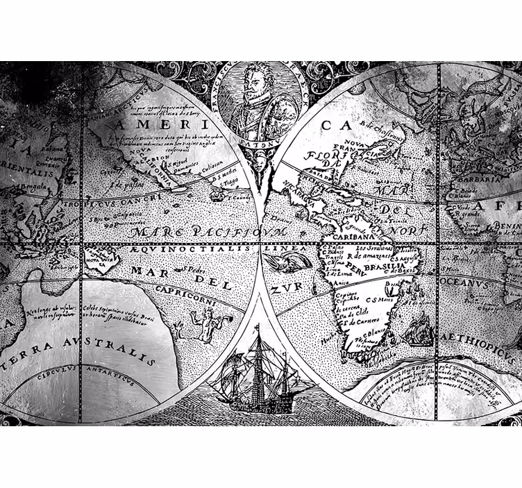 Blind grey black and white world map - TenStickers