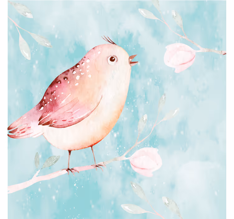 Living room blind featuring painted bird with white flowers - TenStickers