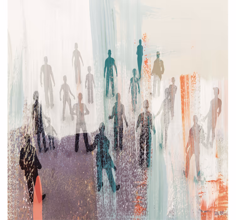 Living room blind with abstract people painting - TenStickers