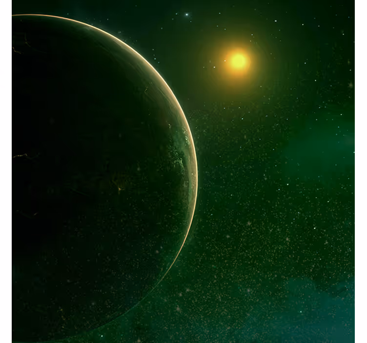 Living room blind with green planet satellite design - TenStickers