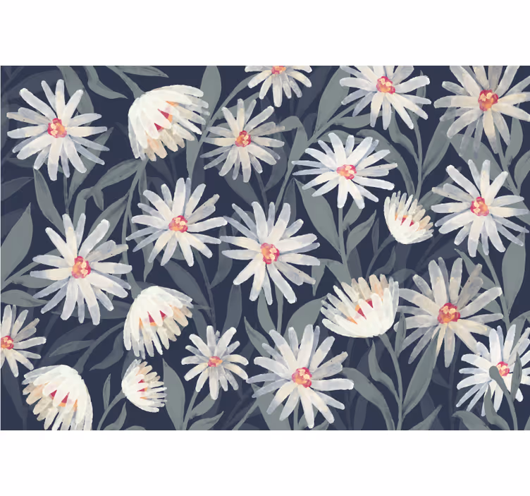Blind bedroom blue background daisy flowers - TenStickers