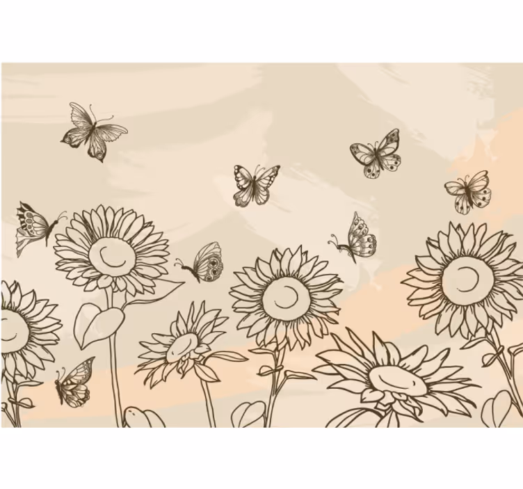 Blind beige sunflowers and butterflies beige color - TenStickers