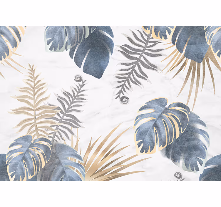 Blind bedroom blue tropical plants white background - TenStickers