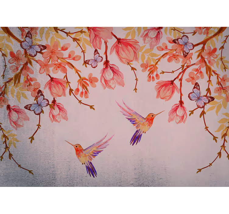 Blind bedroom with magnolia and birds design - TenStickers