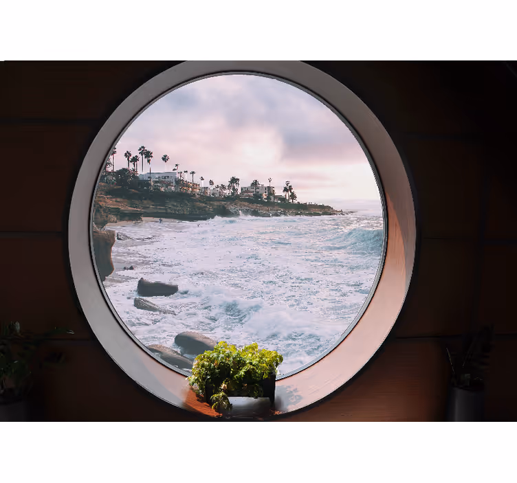 Blind bedroom 3d seaside landscape with rocks - TenStickers