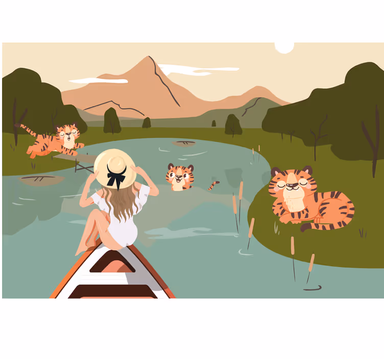 Blind bedroom with jungle animals and girl - TenStickers