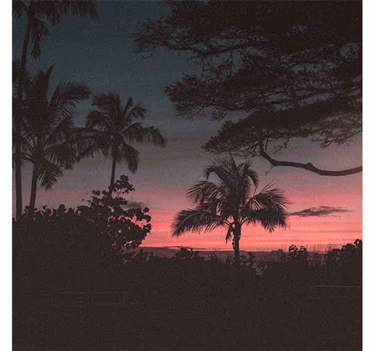 Living room blind trees pink sky sunset - TenStickers