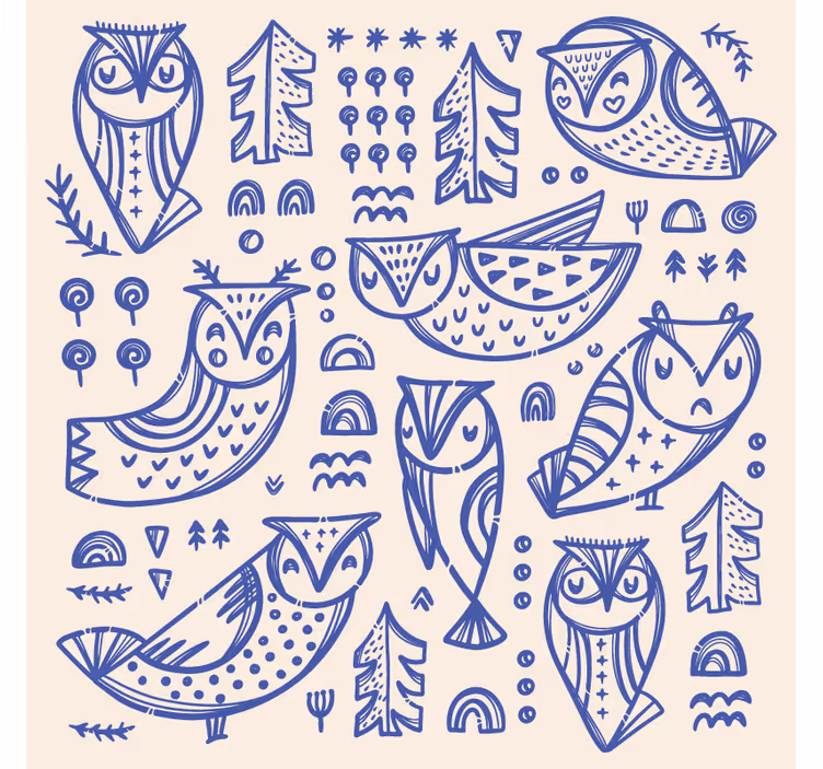 Blind bedroom cute blue owl face design - TenStickers