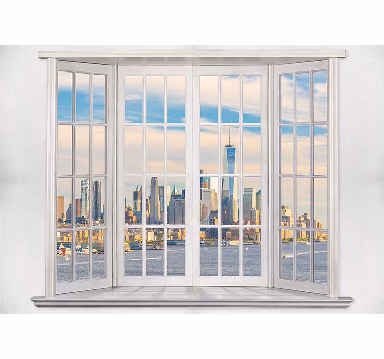 White window blind east river at dawn through window - TenStickers