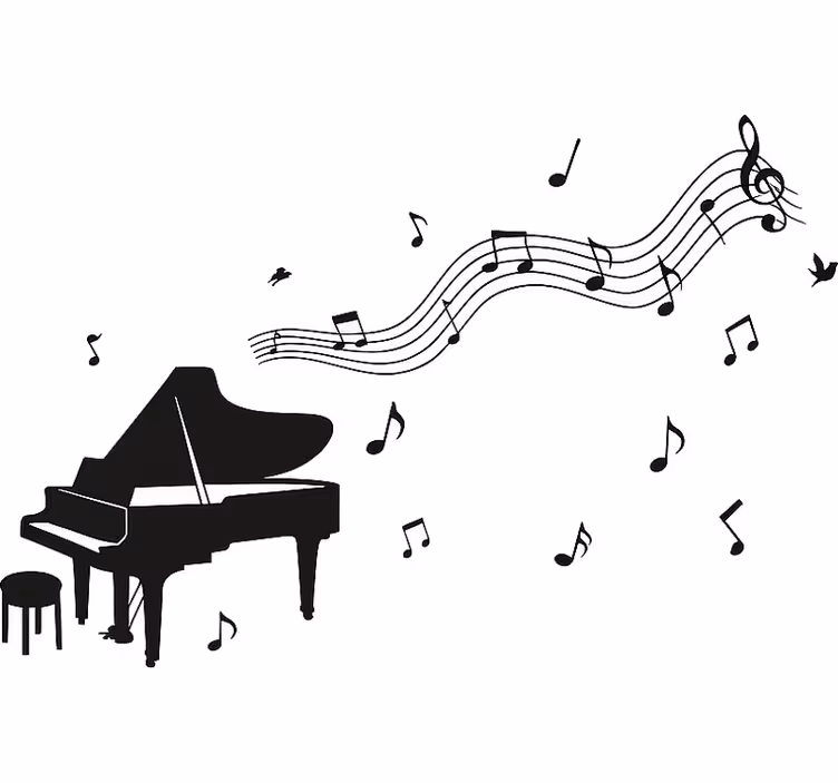 White window blind piano with music notes - TenStickers