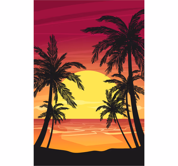 Palm Sunset Scene tree blind - TenStickers