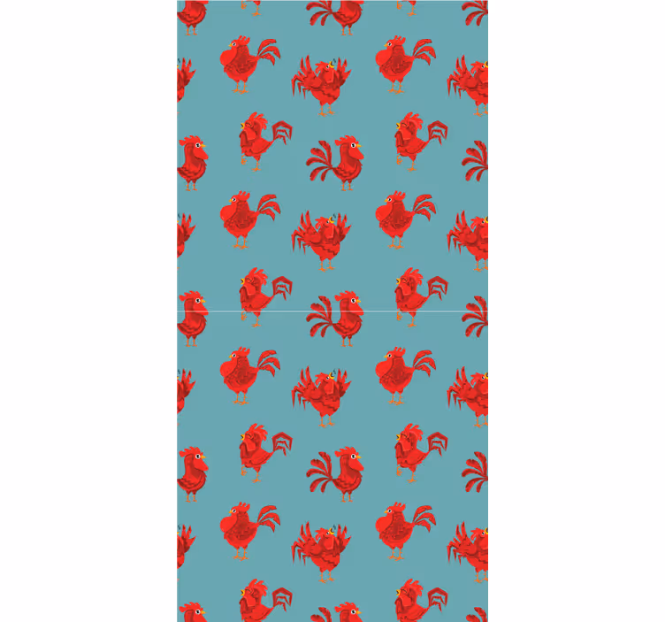 Red roosters on blue background animals blind - TenStickers