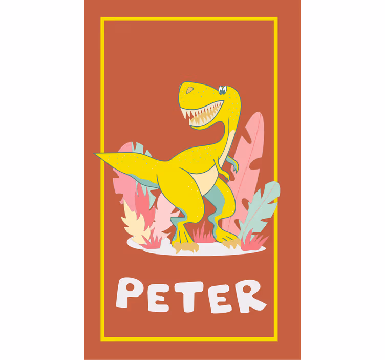 Yellow T-Rex with name dinosaur blind - TenStickers