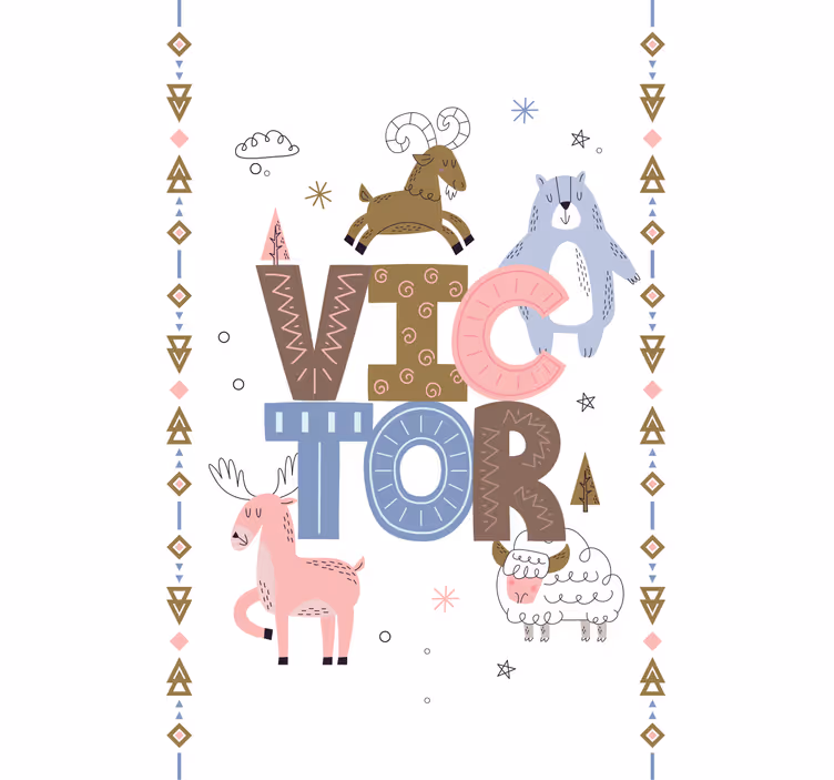 Kids animal design with name scandinavian blind - TenStickers