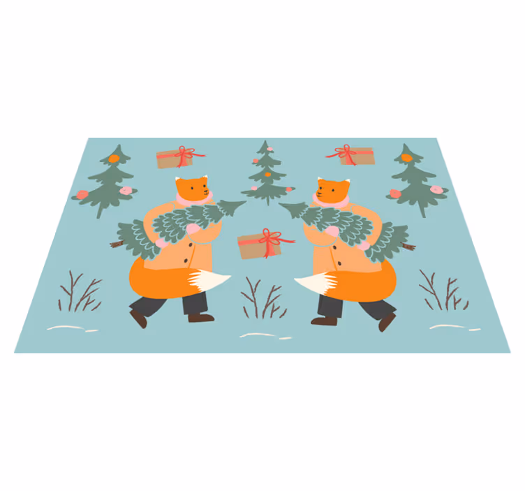 Two fox carrying branches Christmas placemats - TenStickers
