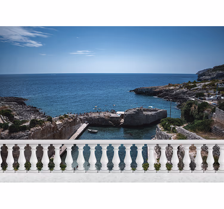 Balcony with ocean living room wall mural - TenStickers