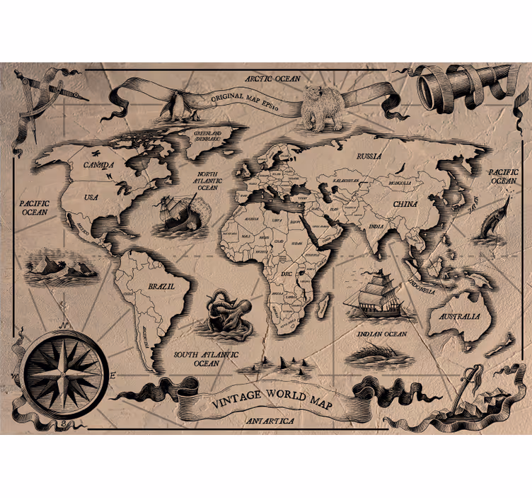 World map wallpaper vintage global map - TenStickers