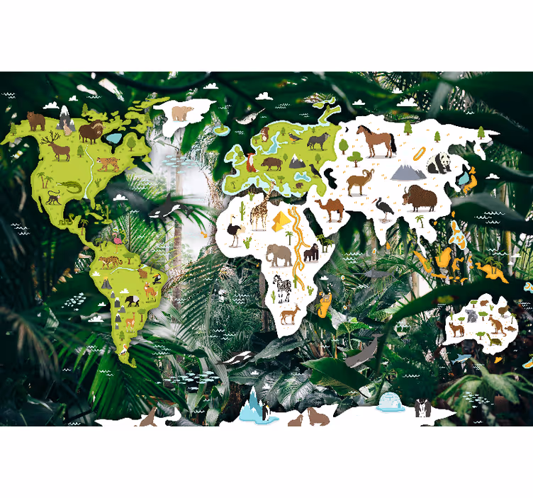 Animal world map world map wallpaper - TenStickers