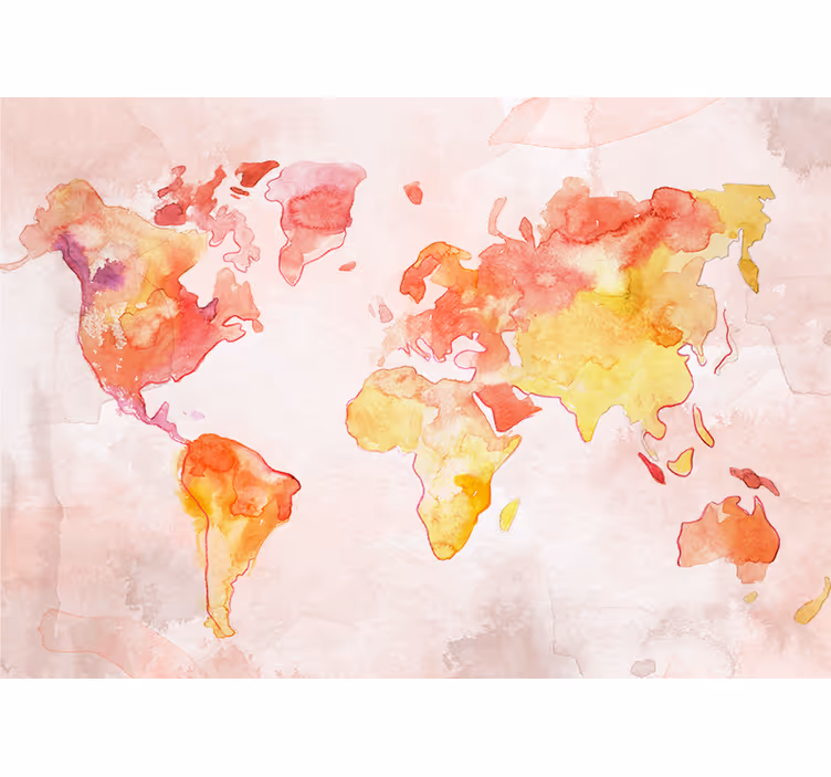 Pastel watercolour world map mural - TenStickers
