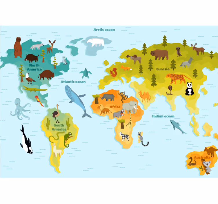 World map wallpaper animal global adventure - TenStickers