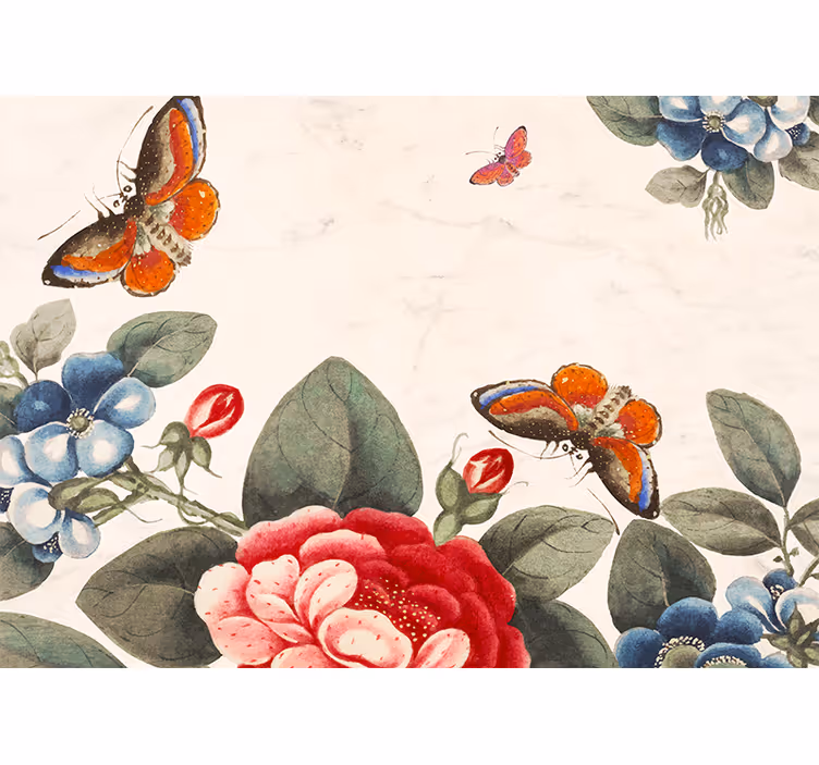 Fluttering insects and blossoms flower wall mural - TenStickers