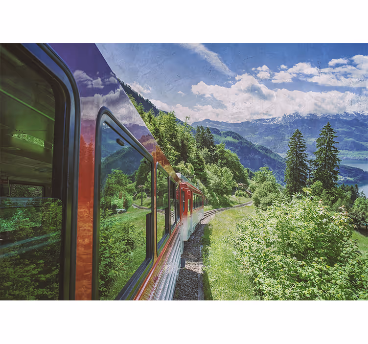 Landscape wall mural mountain railway adventure - TenStickers