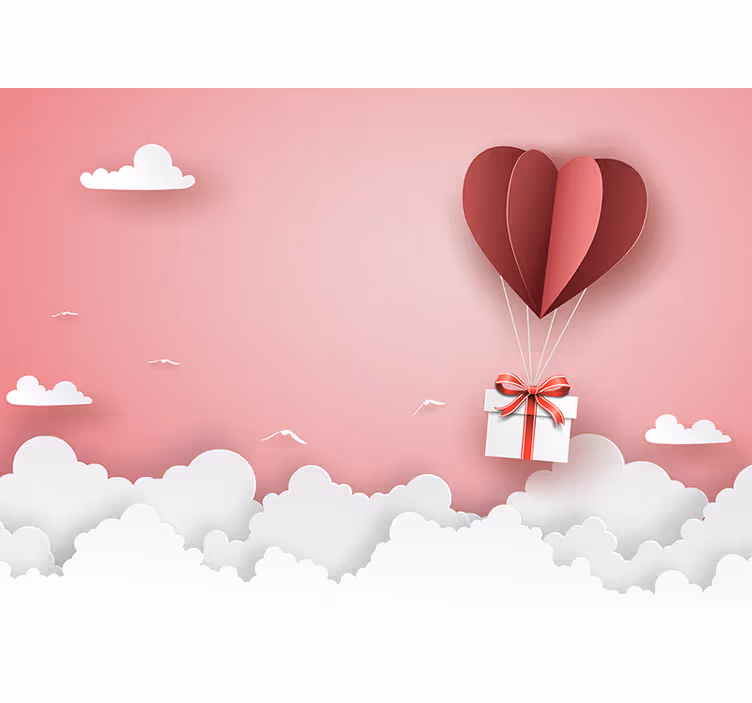 Romantic wall mural heart balloon gift - TenStickers